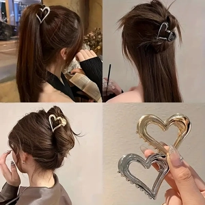 Set de pinzas para el cabello de metal con corazón hueco en oro plata y negro