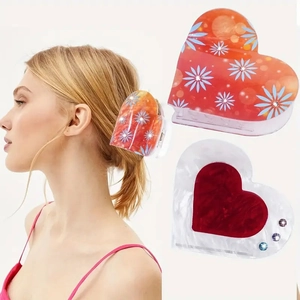 Pinces à Cheveux Crabe Douces en Forme de Cœur avec Strass Acrylique Motif Floral Texture Marbre pour Femmes Coiffage Quotidien