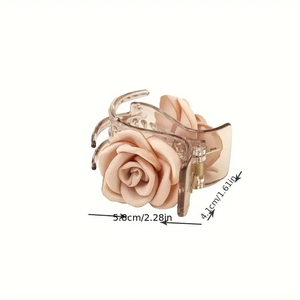 Elegante pinza per capelli con fiore di camelia champagne in acrilico marrone trasparente