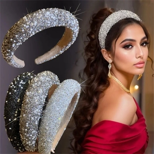 Serre-Tête Rembourré de Luxe Pour Femmes Orné de Strass et Künstliche Perles Large Cercle à Cheveux Élégant Accessoires Cheveux