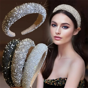 Serre-tête rembourré de luxe avec strass et perles pour un style de coiffure volumineux
