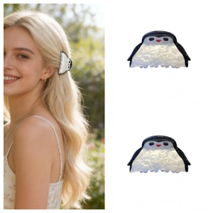 Pinza para el Pelo de Pingüino Lindo de Fibra de Acetato Nacarado Forma de Animal Antideslizante Dibujos Animados Accesorios Mujer