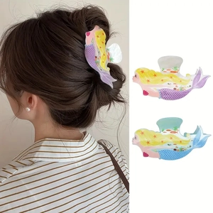Cute Mermaid Acrylic Hair Clip Non-Slip Shark Jaw Clip Sweet Ocean Theme Hair Accessory For Women Girls Party Daily Styling