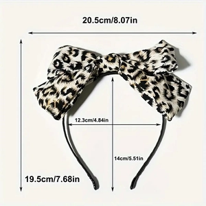 Retro leopard print bow headband with dimensions for women's vintage hair accessory