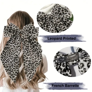Barrette à cheveux avec nœud imprimé léopard et pince française pour coiffure chic