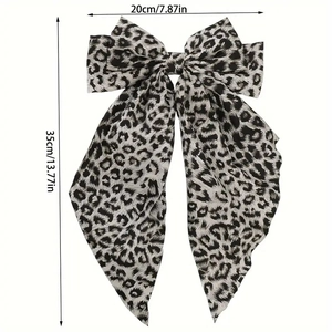 Barrette à cheveux avec nœud imprimé léopard, rubans longs et dimensions incluses