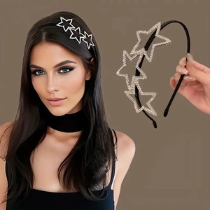 Rhinestone Star Headband Black Metal Star Hair Band For Christmas New Year Party Women Trendy Fashion Hair Accessories