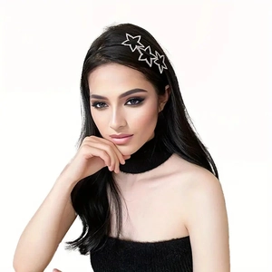 Fashion rhinestone star headband with cutout metal five-point stars for party hair styling