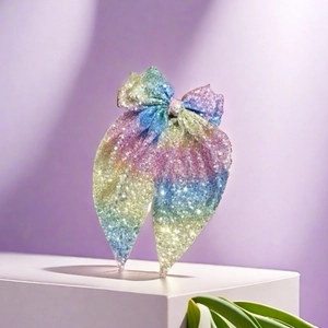 Pince à Cheveux Nœud en Paillettes Dégradées Sirène Avec Longues Banderoles Coiffure à la Mode pour Femmes Filles