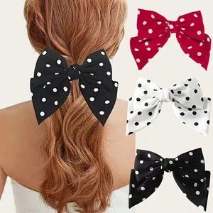 Large Polka Dot Bow Hair Clip Korean Style Sweet Fabric Spring Clip For Women Girls Vintage Ribbon Headwear Accessory