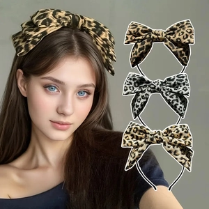 Vintage Elegant Leopard Print Large Bow Headband For Women Fashion Fabric Sweet Hairband Party Daily Hair Accessories