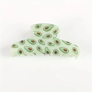 Green acetate hair claw clip with avocado fruit print for women stylish hair accessory