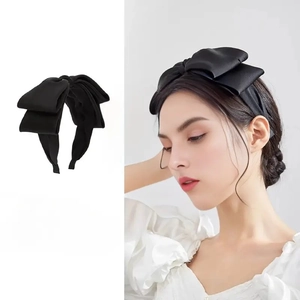 Cerchietto Elegante Francese Con Grande Fiocco in Satin per Donna Doppio Strato Retrò Antiscivolo Cerchietto Dolce Accessori per Capelli