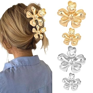 Elegant Metal Flower Hair Claw Sweet Floral Shark Clip Large Small Gold Silver Electroplated Hair Accessory For Women
