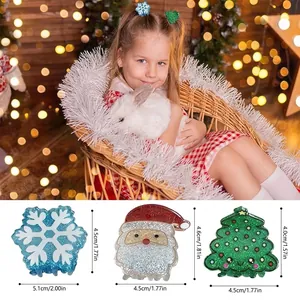 Cartoon Santa and Christmas tree hair claw clips with glitter finish for girls