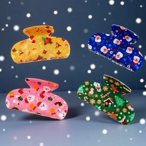Weihnachtselemente Bedruckte Haarklammern Weihnachtsmann Schneemann Schneeflocke PVC Shark Clips Festliche Haarschmuck Für Damen