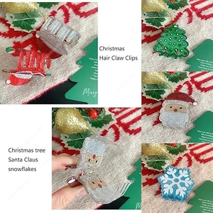 Christmas hair claw clips set with glitter Santa, tree, and snowflake shapes