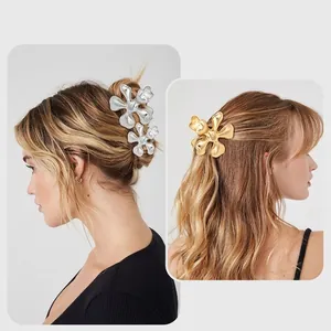 Elegant gold and silver metal flower hair claw clips for stylish women's updos