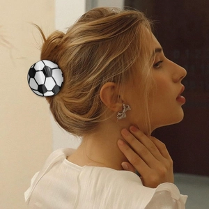 Black and white football soccer ball hair claw clip for women sports hair accessory