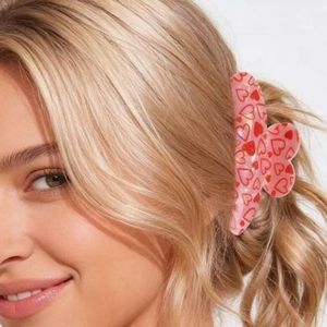 Pince à cheveux rose avec motif cœur pour femme, grand accessoire élégant pour queue de cheval
