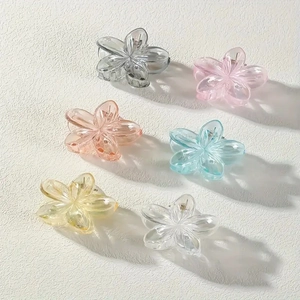 Set of 6 colorful 4cm plumeria flower hair clips in translucent acrylic material
