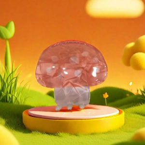 Niedliche rosa Pilz-Haarklammer mit 3D-Cartoon-Design auf gelbem Verkaufsständer
