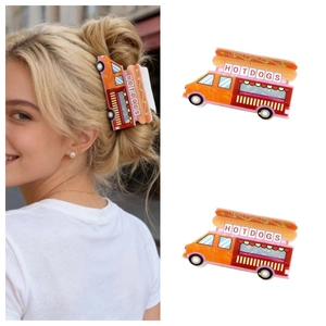 Pince à Cheveux Créative Food Truck Hot-Dog en PVC Dessin Animé Pince à Cheveux Femme Accessoire de Mode Rétro