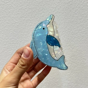 Chic blue and white gradient whale hair claw clip with pearlescent finish and shark clip design