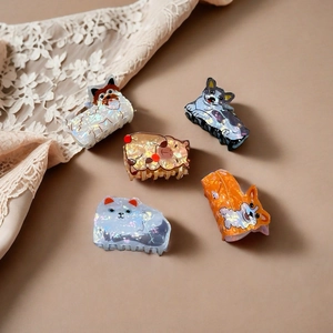 Pinces à cheveux mignonnes en acrylique perlé avec motifs d'animaux comme chats et chiens