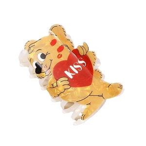 Pince à cheveux ours ambre avec cœur rouge et inscription Kiss, style tendance 2025