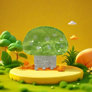 Detailaufnahme der süßen Pilz Haarklammer in grün transparent mit weißen Punkten Design