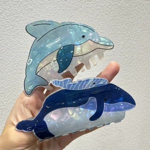 Cute blue whale hair claws made of acetate material in sky blue and navy blue colors