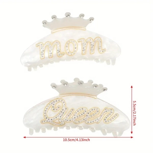 Set mollette per capelli a corona in acrilico bianco con strass mom e Queen