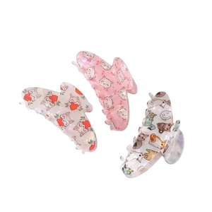 Tre simpatiche mollette per capelli con gatti in acrilico rosa e bianco per acconciature