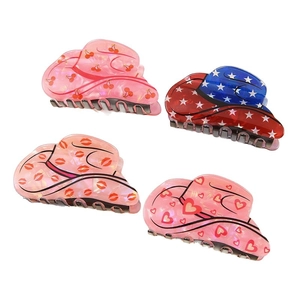 Set of four American flag and heart patterned cowboy hat hair claws for Independence Day