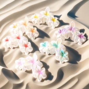 Iridescent Plumeria Flower Hair Claw Clip Sweet Hawaiian Frangipani Hair Accessory For Women Girls Beach Vacation Gift