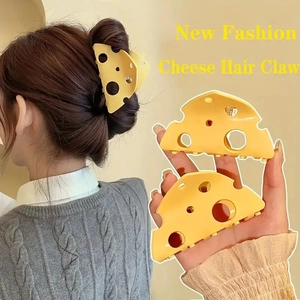 Pince à Cheveux Créative en Forme de Fromage Grande en Acrylique Jaune Pince Requin pour Femmes Filles Accessoires Cheveux