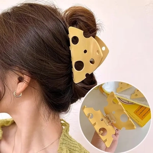 Pince à cheveux mignonne en forme de fromage jaune en acrylique pour femmes