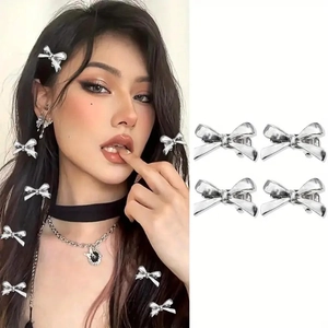 Sweet Y2K Style Mini Bow Hair Clips Polished Alloy Metallic Side Clips Elegant Minimalist Hairpins For Women Girls Accessories