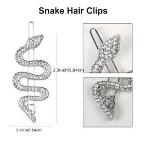 Barrette à cheveux serpent argentée avec strass et détails de dimensions précises
