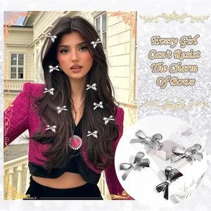 Y2K mini silver metal bow hair clips set for women showing multiple styling options