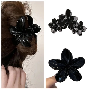 Pince à Cheveux Fleur Noire Brillante Motif Frangipanier Grande Pince Crabe Pour Femmes Filles Accessoires de Coiffure Quotidien