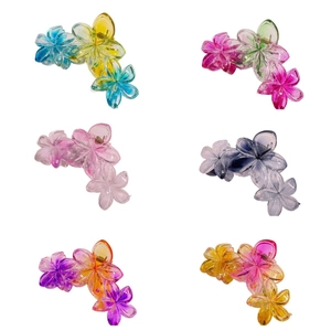 Pince à Cheveux Élégante en Résine Avec Motif Frangipanier Dégradé Grande Pince Requin Florale Antidérapante Accessoire de Mode Pour Femmes
