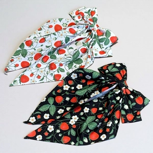 Charming strawberry print bow hair clips with long ribbons in black and white styles