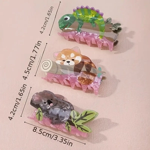 Lot de pinces à cheveux animaux mignons en acétate avec caméléon, panda et koala de 8,5 cm