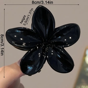 Pince à cheveux fleur noire brillante avec dimensions de 8cm pour femmes