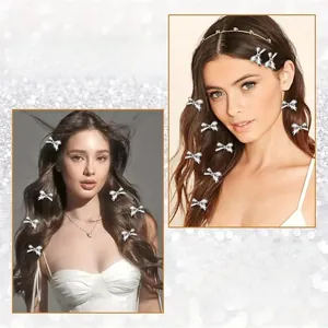 Detailed close-up of metallic silver bow hair clips with a polished Y2K aesthetic finish