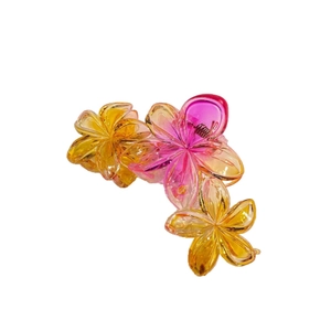 Vue détaillée d'une grande pince à cheveux avec trois fleurs au design dégradé