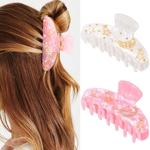 Elegant Acrylic Star Moon Hair Claw Clip With Rhinestone Marble Texture Shark Clip For Women Fashion Hair Accessories