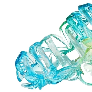 Pince à cheveux fleur dégradé bleu-vert élégante avec finition en acrylique translucide